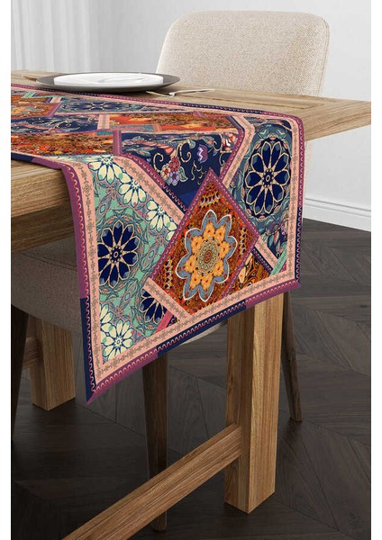 Kahverengi Çok Renkli Etnik Vintage Desenli Dijital Baskılı Runner OTYK450-RN