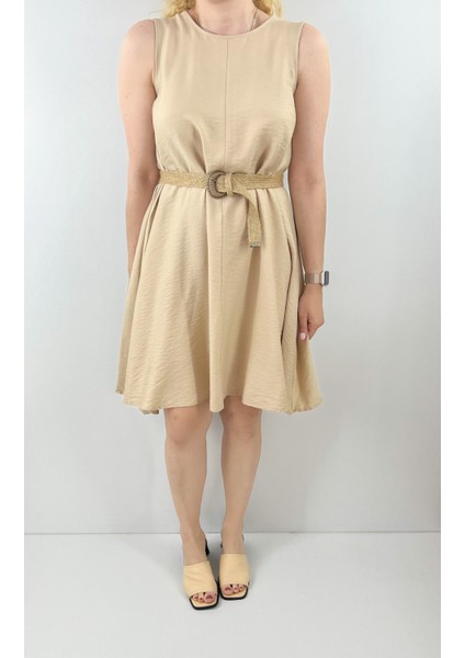 Kalın Askılı Keten Elbise
