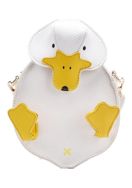 Sevimli Karikatür Ördek Rahat Pu Bayanlar Omuz Çantası Tote Crossbody Mini Messenger Çanta Flap Çanta Çanta (Beyaz)