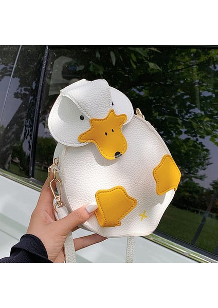 Sevimli Karikatür Ördek Rahat Pu Bayanlar Omuz Çantası Tote Crossbody Mini Messenger Çanta Flap Çanta Çanta (Beyaz) fiyatları