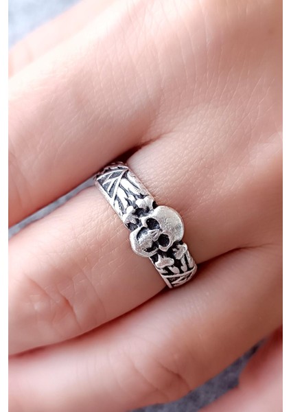 Kuru Kafa Şekilli Antik Gümüş Kaplama El Yapımı Ayarlanabilir Unisex Yüzük