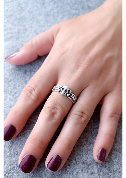 Kuru Kafa Şekilli Antik Gümüş Kaplama El Yapımı Ayarlanabilir Unisex Yüzük modelleri