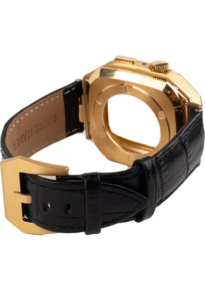 Apple Watch Se 44 mm Uyumlu Modifikasyon Kiti Hublot Tasarım Paslanmaz Çelik Kasa & Deri Kordon fırsatları