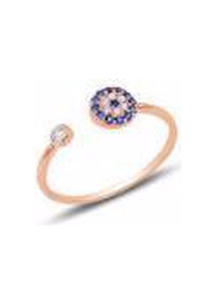 Gümüş Rose Zirkon Taşlı Ayarlamalı Nazar Modeli Yüzük