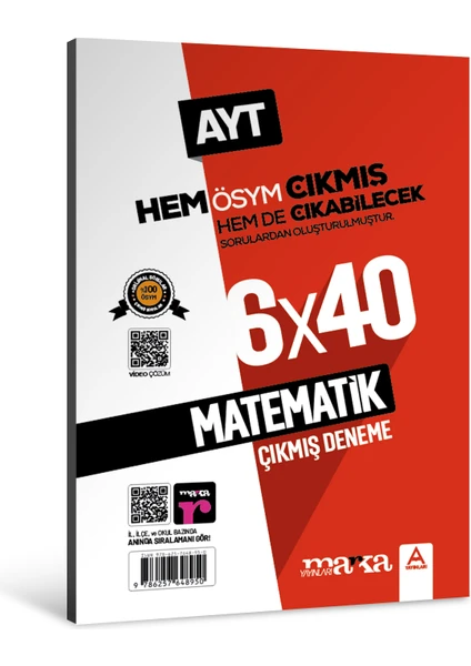 Marka Yayınları 2024 AYT Matematik ÖSYM Çıkmış ve Çıkabilecek Sorulardan Oluşturulmuş 6 Deneme Sınavı Tamamı Video Çözümlü