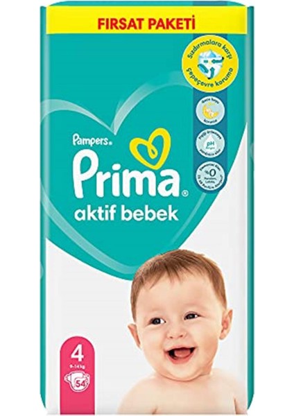 Prima Bebek Bezi Aktif Bebek 4 Beden 54 Adet Fırsat Paketi