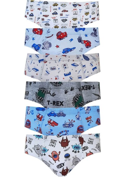 Desenli Elastan Emprime 6'lı Paket Erkek Çocuk Slip