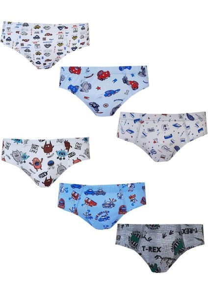 Desenli Elastan Emprime 6'lı Paket Erkek Çocuk Slip