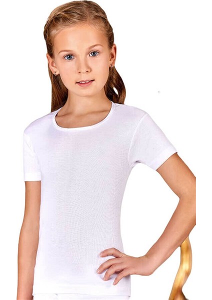2508 Bisiklet Yaka Kısa Kollu Kız Çocuk Ribana Fanila