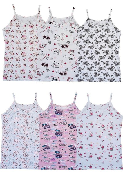 Ince Askılı Elastan Desenli Emprime Kız Çocuk Atlet 6'lı Paket fiyatları