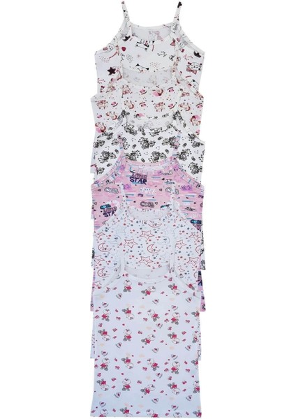 Ince Askılı Elastan Desenli Emprime Kız Çocuk Atlet 6'lı Paket modelleri