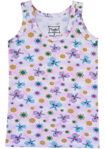 3'lü Paket Elastan Emprime Desenli Geniş Askı Kız Çocuk Atlet