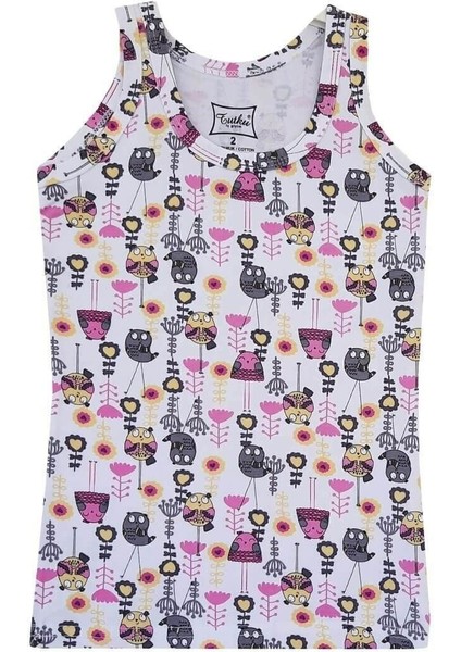 3'lü Paket Elastan Emprime Desenli Geniş Askı Kız Çocuk Atlet modelleri