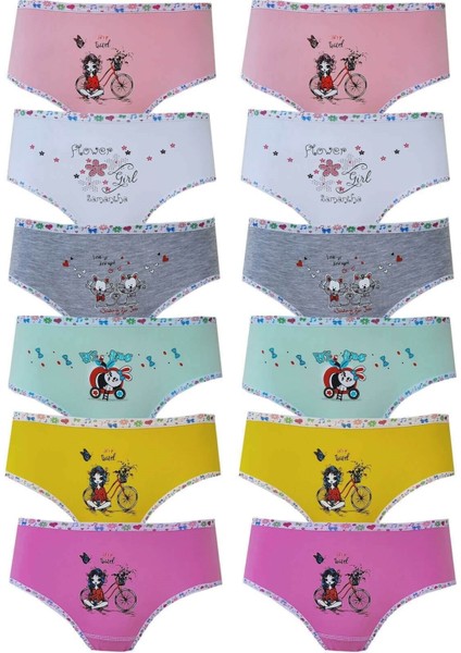 12'li Ekonomik Paket Tutku Baskılı Elastan Kız Çocuk Külot fiyatları