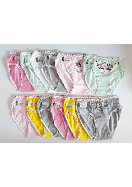 12'li Ekonomik Paket Tutku Baskılı Elastan Kız Çocuk Külot modelleri