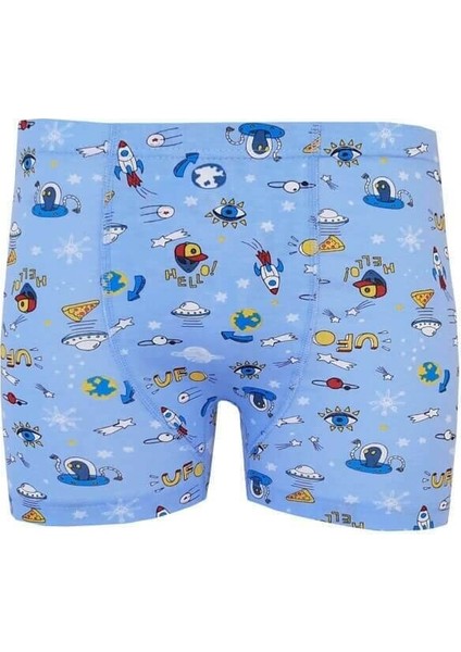 Elastan Desenli Emprime Erkek Çocuk Boxer