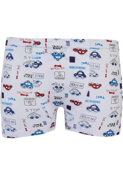 Elastan Desenli Emprime Erkek Çocuk Boxer