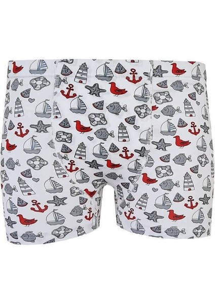 Elastan Desenli Emprime Erkek Çocuk Boxer
