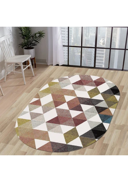 Diji Dekor K1270 Saçaksız Dijital Oval Halı Kaymaz Yıkanabilir Mutfak Antre Salon Halısı 40X60