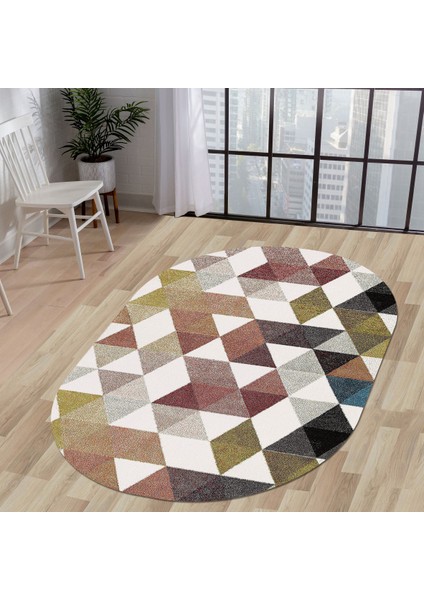 K1270 Saçaksız Dijital Oval Halı Kaymaz Yıkanabilir Mutfak Antre Salon Halısı 180X450