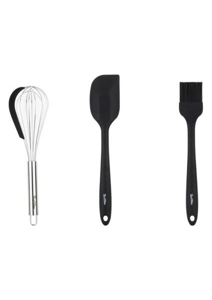 3'lü Silikon Spatula, Fırça ve Çırpıcı Seti Füme