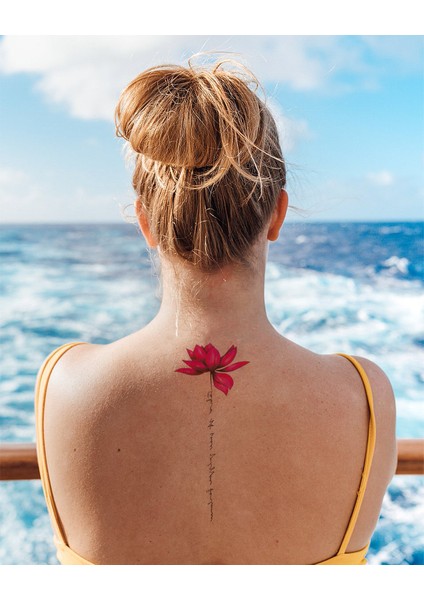 Victoria Renkli Lotus ve Yazılı Geçici Dövme Tattoo