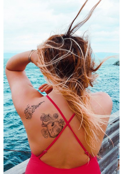 Melody Müzik Notaları ve Gitar Dövmesi Unisex Tattoo