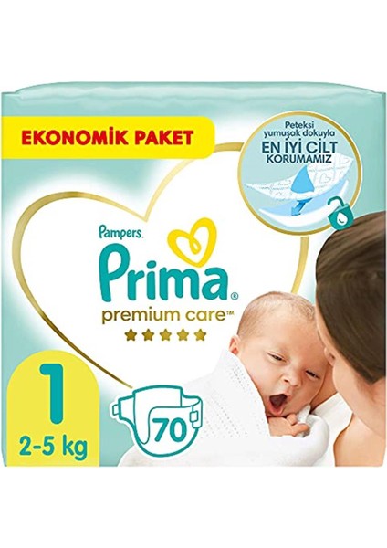 Prima Bebek Bezi Premium Care 1 Beden Yenidoğan, Ekonomik Paket, 70 Adet