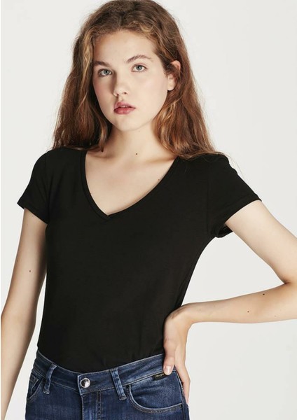 Mavi V Yaka Kadın T-Shırt 162769-900