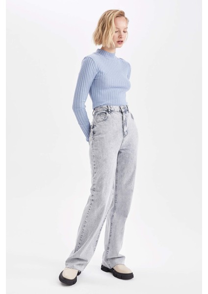 Slim Fit Yarım Balıkçı Yaka Basic Fitilli Triko Kazak L8848AZ22AU