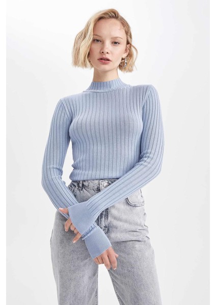 Slim Fit Yarım Balıkçı Yaka Basic Fitilli Triko Kazak L8848AZ22AU