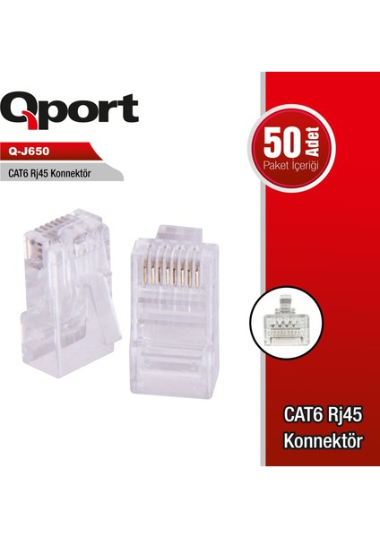 Q-J650 Cat6 RJ45 Konnektör 50'li