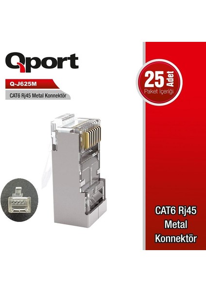 Q-J625M Cat6 Metal RJ45 Konnektör 25'li