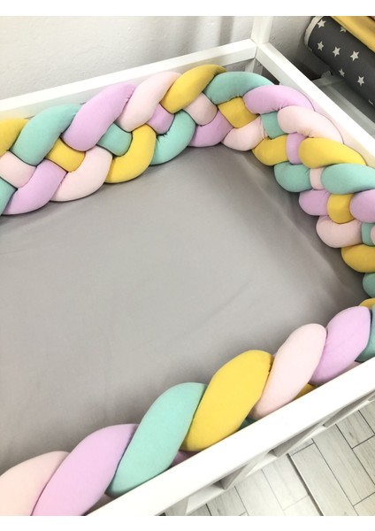 Guldesıgnstore 4 Lü Model Örgü Koruma Pembe-Mor-Su Yeşili-Sarı 400 cm (70 x 130 Beşik Için )