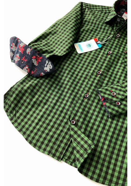 Yeşil Siyah Kareli Uzun Kollu Çocuk Gömleği modelleri