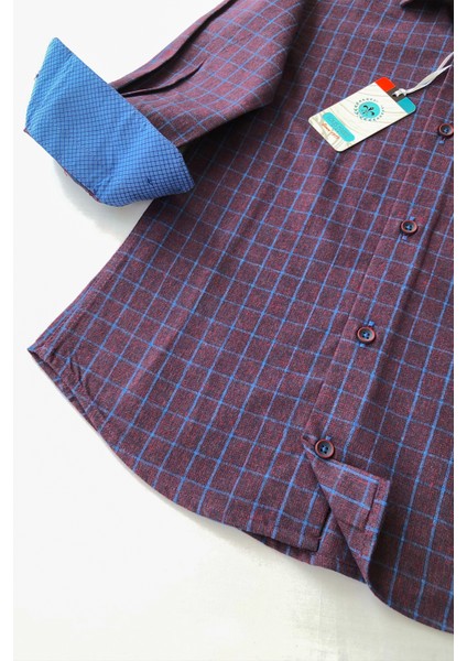 Bordo Lacivert Uzun Kol Oduncu Çocuk Gömleği modelleri