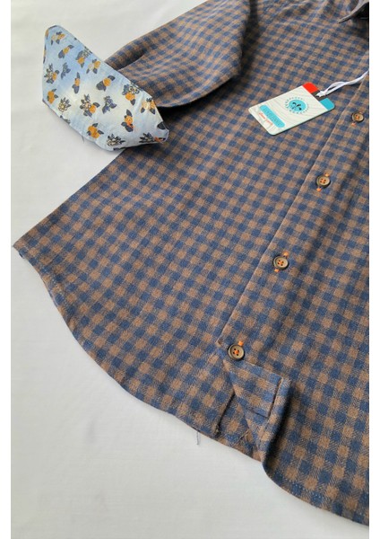 Kahverengi Lacivert Uzun Kol Oduncu Çocuk Gömleği modelleri