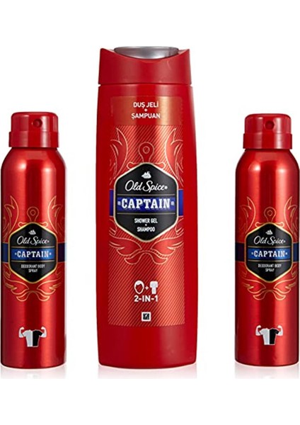 400 Ml Duş Jeli + 2x150 Ml Sprey Deo Captain