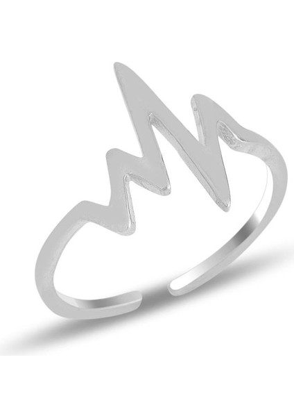 Gümüş Rodyumlu Kalp Ritmi Yüzük