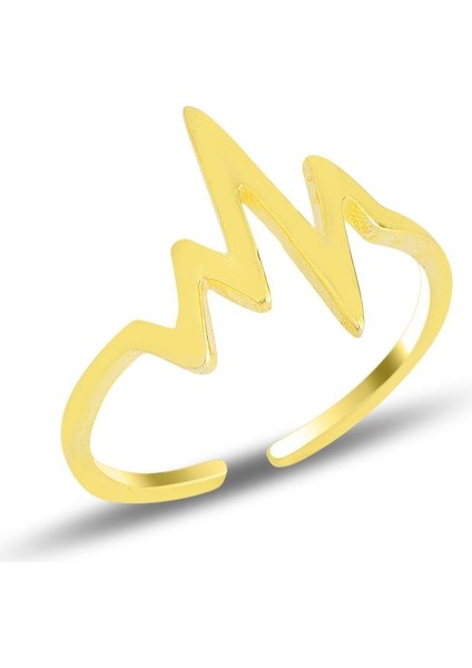 Gümüş Altın Yaldızlı Kalp Ritmi Ayarlamalı Yüzük