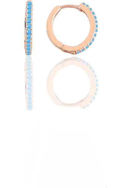 Gümüş Rose Turkuaz Taşlı 12 mm Halka Küpe