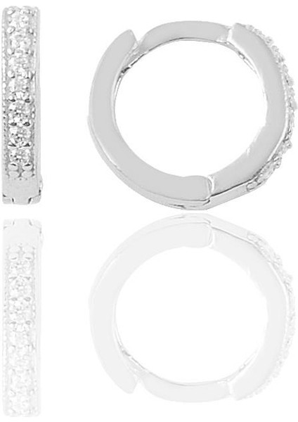 Gümüş Rodyumlu Zirkon Taşlı 9 mm Halka Küpe Tragus Piercing Helix Kıkırdak Küpesi