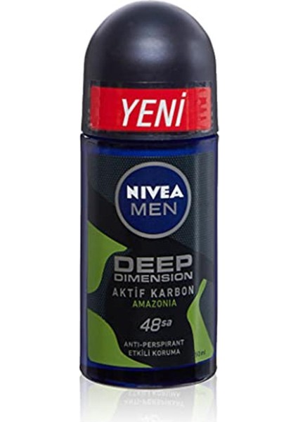 Nıvea Men Erkek Roll On Deodorant Deep Dimension Amazonia, 48 Saat Anti-Perspirant Koruma 50 Ml
