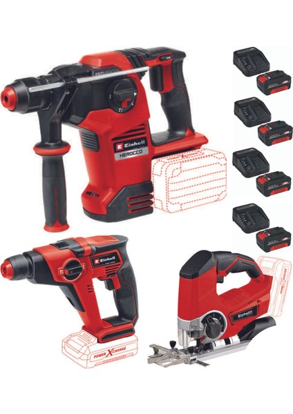 Te-Hd 18/12 Vidalama Matkap Te-Js 18 Dekupaj Testere Herocco 36/28 Kırıcı Delici 4X4.0AH Starter Kit Akülü Set