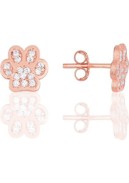 Gümüş Rose Zirkon Taşlı Pati Küpe