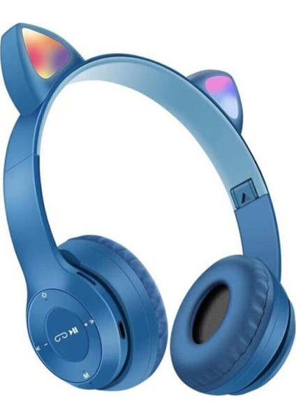 P47M Işıklı Bluetooth Kulaklık 5.0 Kablosuz Katlanabilir Kedili Kulaklık