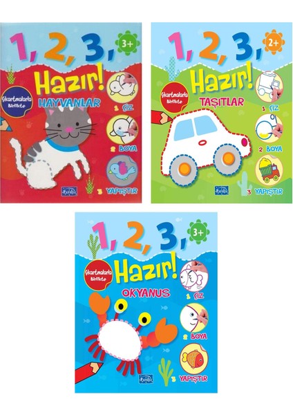 1 2 3 Hazır Serisi - Hayvanlar - Taşıtlar - Okyanus - 3 Kitap