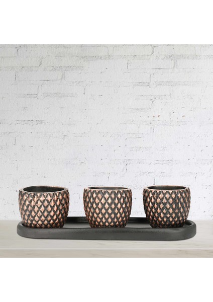 Eti Fiyu Siyah Bakır 3 Lü Saksı Seti