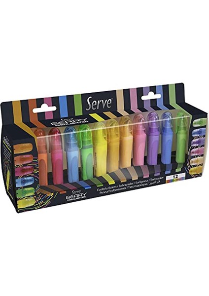 Berry Fosforlu Kalem, 12 Renkli Set