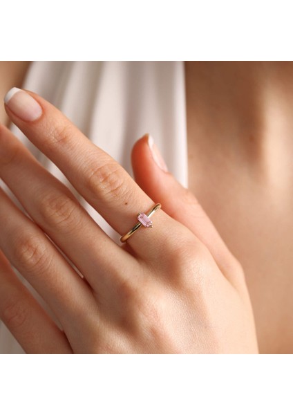 14 Ayar Altın Doğum Taşı Yüzük Burç Yüzükler Pink